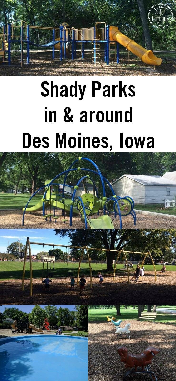 Shady parks in Des Moines, Iowa and surrounding suburbs - find shaded playgrounds for summer!