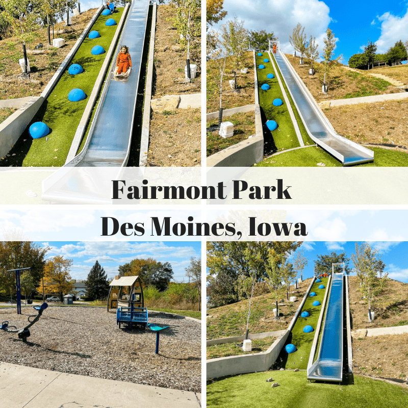 Fairmont Park, Des Moines, Iowa, Des Moines parks, large slide, sprayground