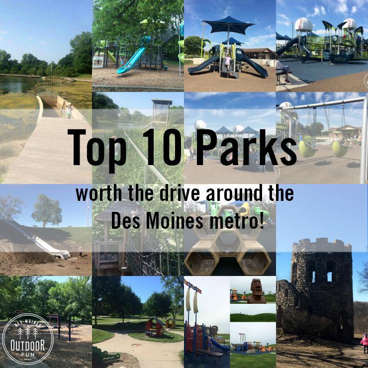 A list of the top 10 parks that are worth a 30-45 minute drive, around the Des Moines, Iowa metro. Unique playground elements, cool structures nearby, and themed parks.